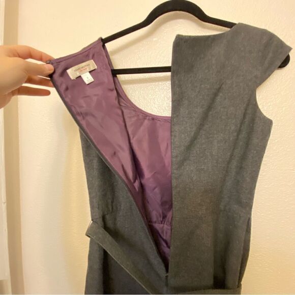 Isaac Mizrahi business office dress wool blend gray belted short cap sleeve-6 - Picture 12 of 14